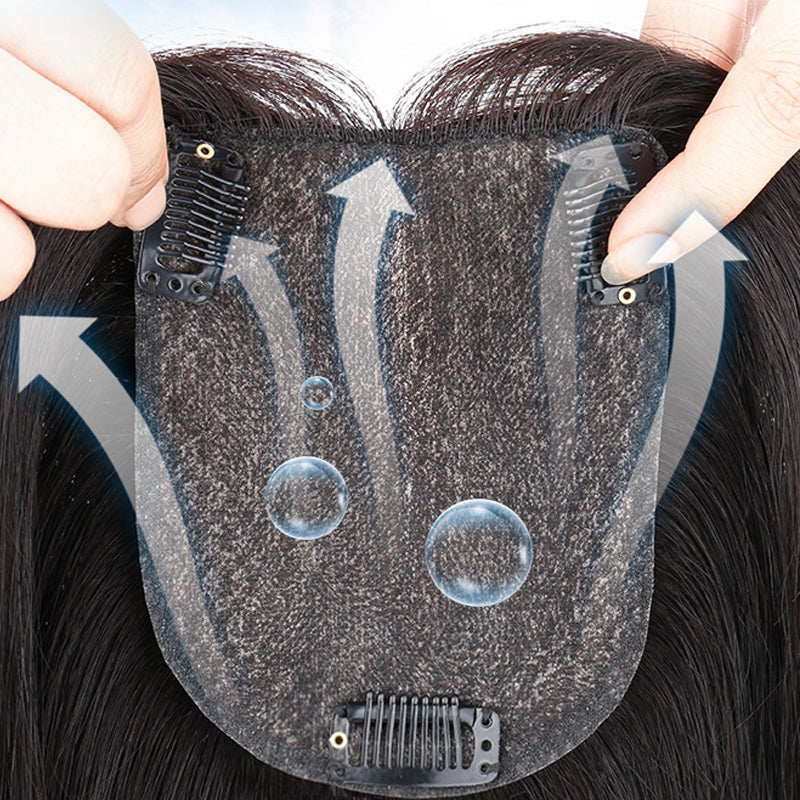 10x13cm Human hair top hairpiece invisible covering white hair replacement for women