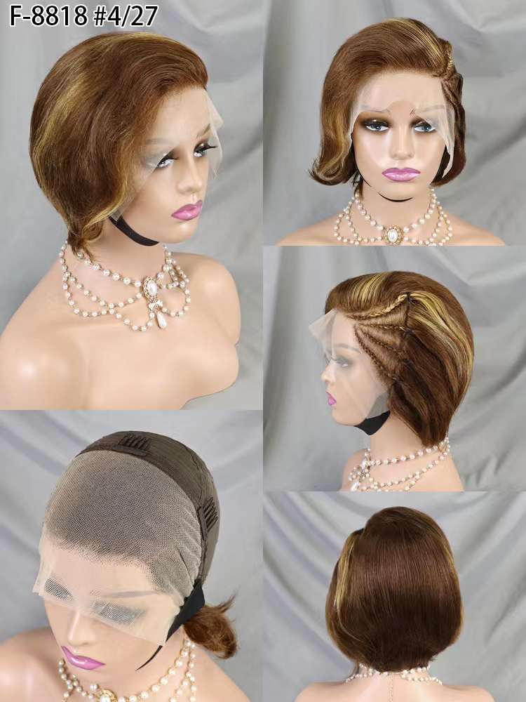 13*4 Full Frontal Wig Pixie Cut Human Hair Wig 9 color available
