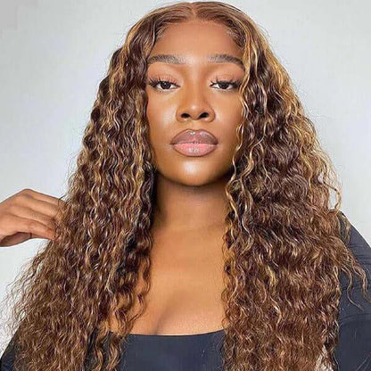 13x4 Frontal / 4x4 Lace Closure Wig #4/27 Highlight Piano Color Water Wave Lace Wig