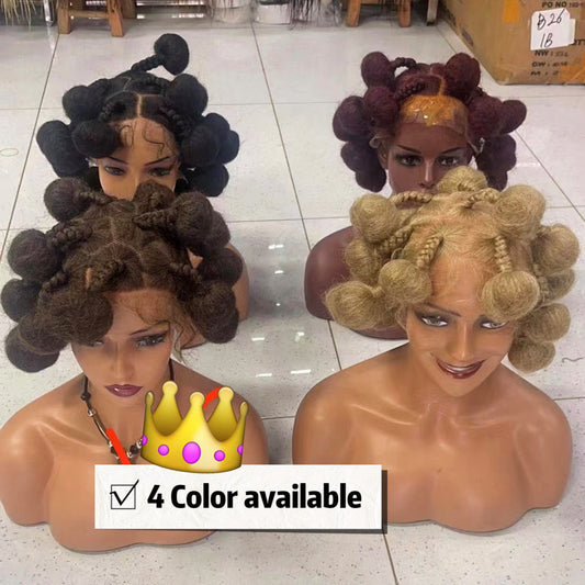 Bantu Full Lace Braided Wigs Synthetic Lace Front Handmade Kontless Box Braiding Hair Wig