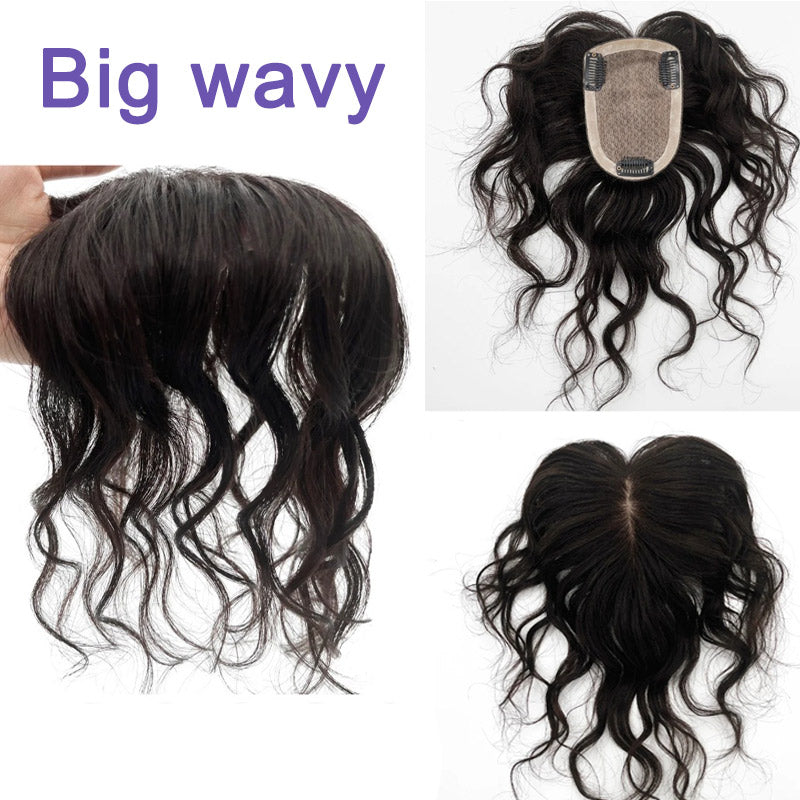 Wavy Hair Women Toupee Clips In HairPiece Silk Base Chinese Virgin Human Hair Topper Curly Silk Top Skin Scalp Breathable