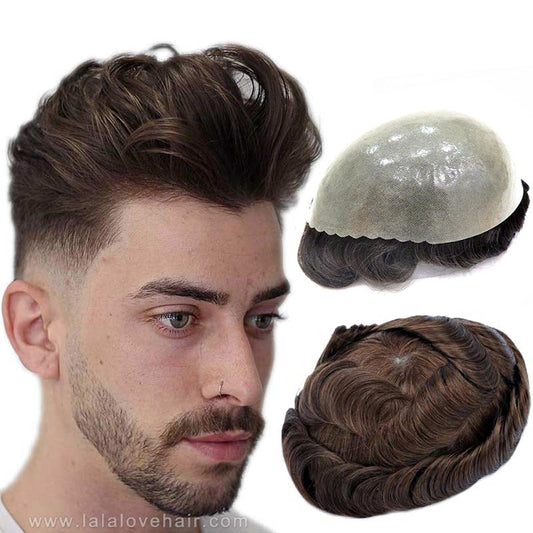Toupee for Men Indian Human Hair Men Wig Men's Capillary Prothesis Hair Wig Male 130% Density 0.1-0.12mm Thickness Skin Hair Wig