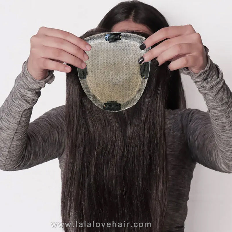 15x17cm & 16x18cm Human Hair Topper Hand Tied Silk Top Toupee Silk Base Breathable Hair Piece with Clips for Women