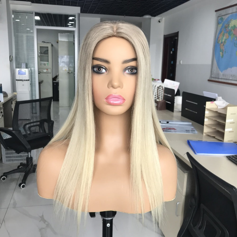 Women Hair Topper Extensions Real Human Hair Crown Toupee Clip on Blonde Highlight Hair Pieces