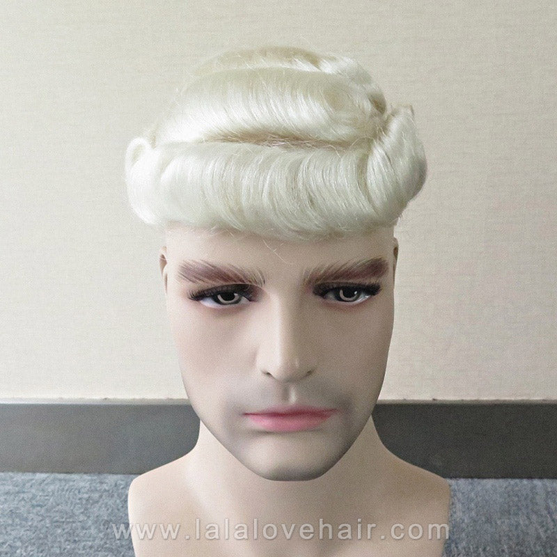 Indian Human Hair Men's Toupee Thin PU Skin Blonde NG #60 #613 Mens Hair Replacement Systems Monofilament Wigs