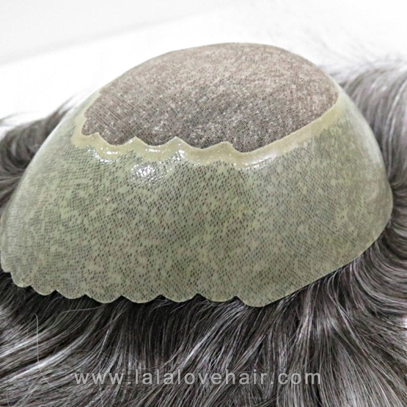 Men's Hair Piece Toupee Human hair replacement wig Colour 1B Natural Black and White Grey hair system toupees for black men