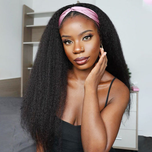 Kinky Straight 180% Density Headband Human Hair Wigs Ready To Wear Wigs Yaki Straight Wig