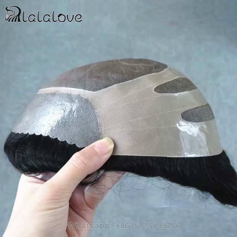 Bond-Toupee Mono On Top With PU Front & NPU Back Base Toupee For Men Male Hair Prosthesis Natural Human Hair Men's Wigs Systems