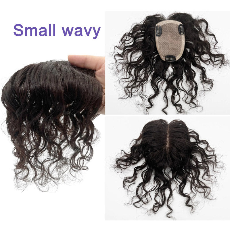 Wavy Hair Women Toupee Clips In HairPiece Silk Base Chinese Virgin Human Hair Topper Curly Silk Top Skin Scalp Breathable