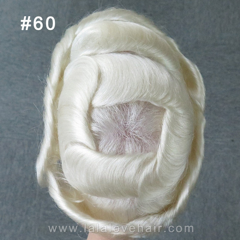 Indian Human Hair Men's Toupee Thin PU Skin Blonde NG #60 #613 Mens Hair Replacement Systems Monofilament Wigs