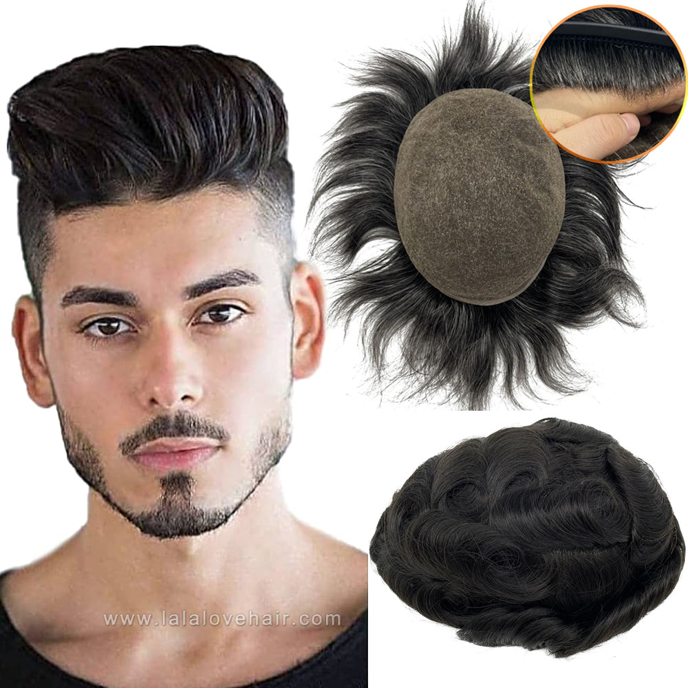 Bleached Knots Breathable Full French Lace Natural Hair Line Hundred Percent Human Hair Prosthesis Men's Toupee