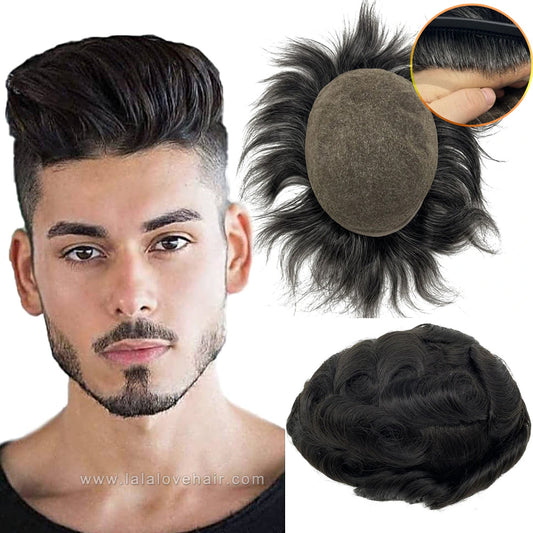 Bleached Knots Breathable Full French Lace Natural Hair Line Hundred Percent Human Hair Prosthesis Men's Toupee