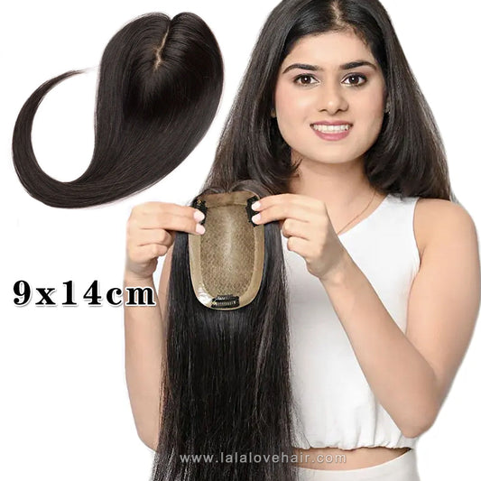 9x14cm Hand Tied Natural Scalp Top Base Silk Base Women Topper 3 Clips Virgin Straight European Human Hair Pieces For Women