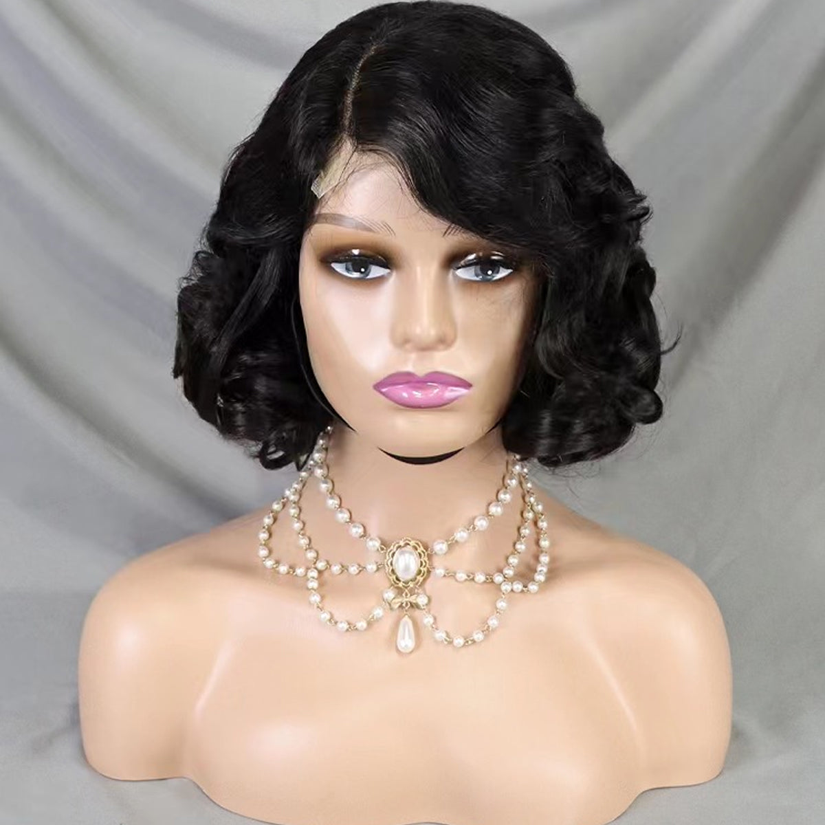 Wig Short Bob 4x4 Human Hair Wig Bouncy Wave Natural Closure Wig for Women 12inch 200% Density