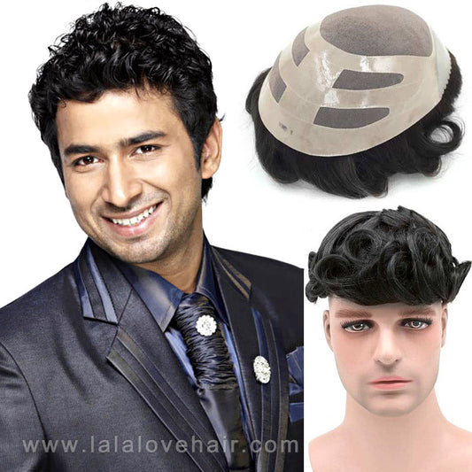 Bond-Toupee Mono On Top With PU Front & NPU Back Base Toupee For Men Male Hair Prosthesis Natural Human Hair Men's Wigs Systems