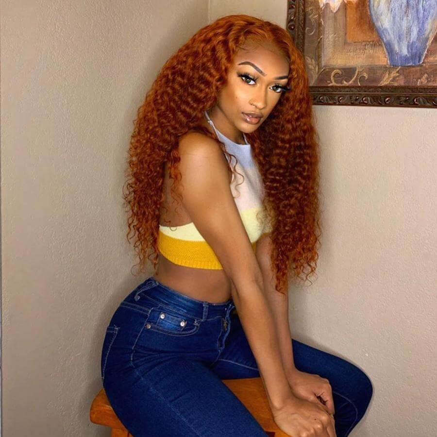 13x4 Frontal / 4x4 Lace Closure Wig Fashion #350 Orange Ginger Color Water Wave Lace Wig