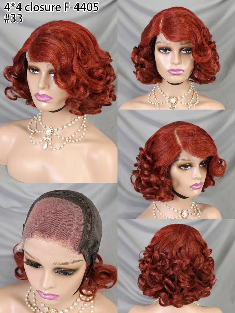Wig Short Bob 4x4 Human Hair Wig Bouncy Wave Natural Closure Wig for Women 12inch 200% Density