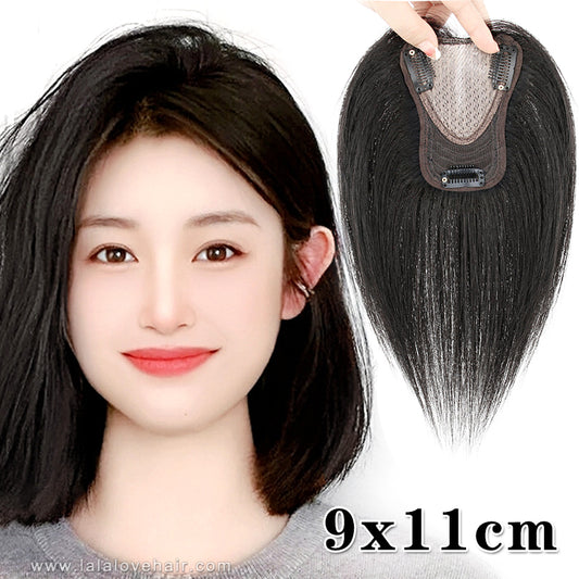 9x11cm Human Hair toupee Hand woven heart-shaped center parted Hair replacement