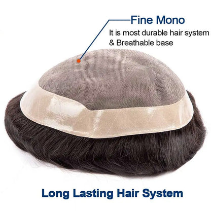 DURA Mono Toupee Hair Durable Man Wig Natural Indian Human Hair Wig for Men Breathable Mens Hair System
