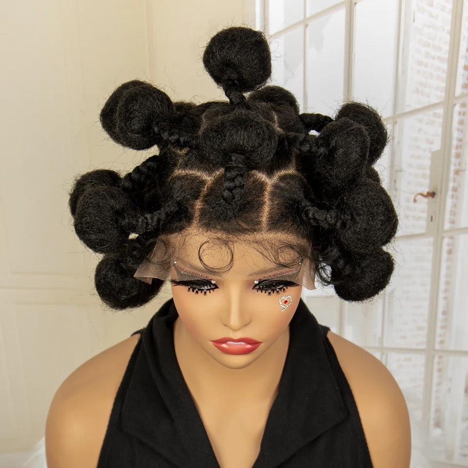 Bantu Full Lace Braided Wigs Synthetic Lace Front Handmade Kontless Box Braiding Hair Wig