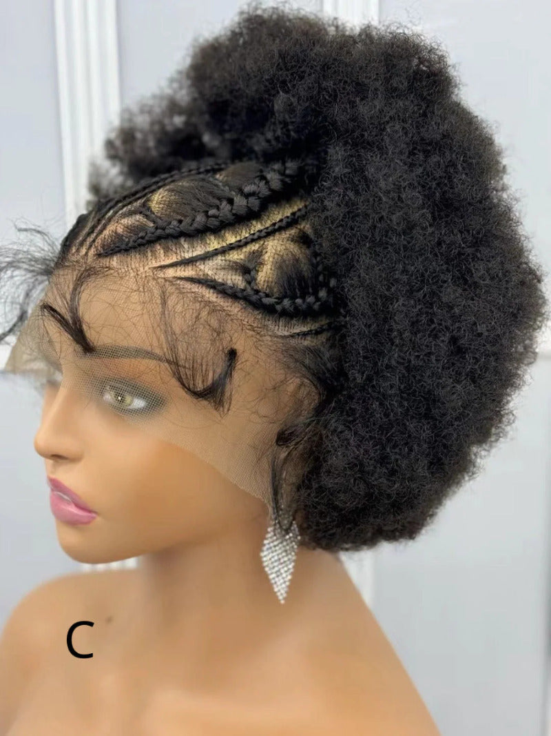 Synthetic Lace Front Braided Wig Short Curly Braided Wigs for Black Women Kontless Box Braiding Wigs Afro Kinky Curly Hair Wig