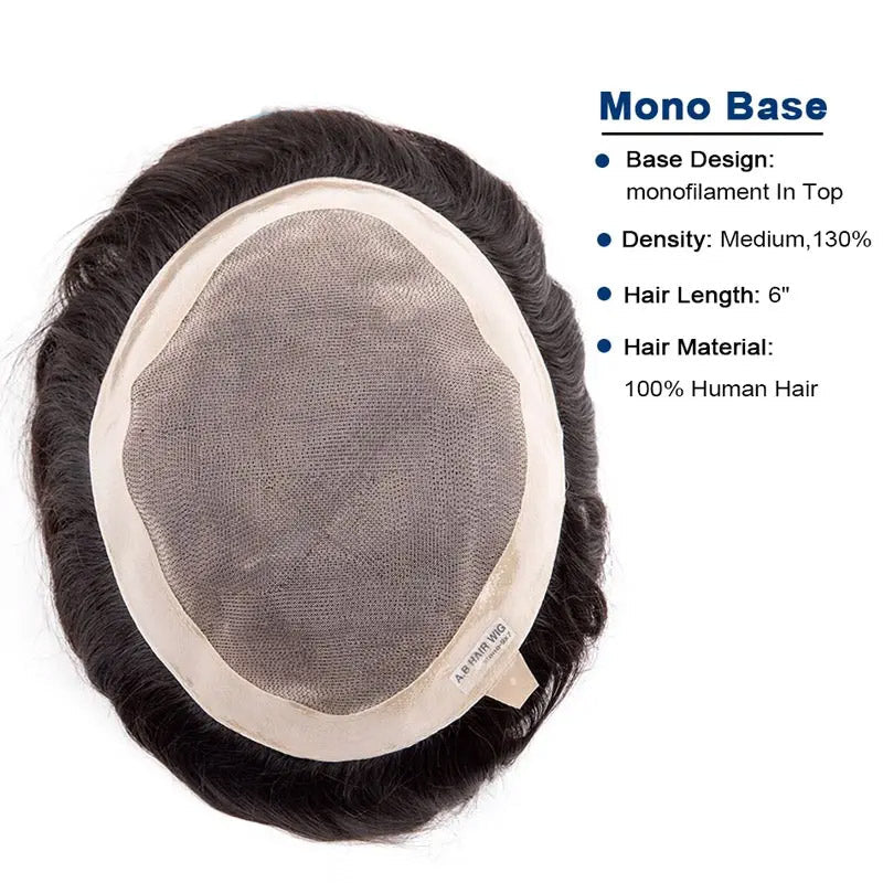 DURA Mono Toupee Hair Durable Man Wig Natural Indian Human Hair Wig for Men Breathable Mens Hair System