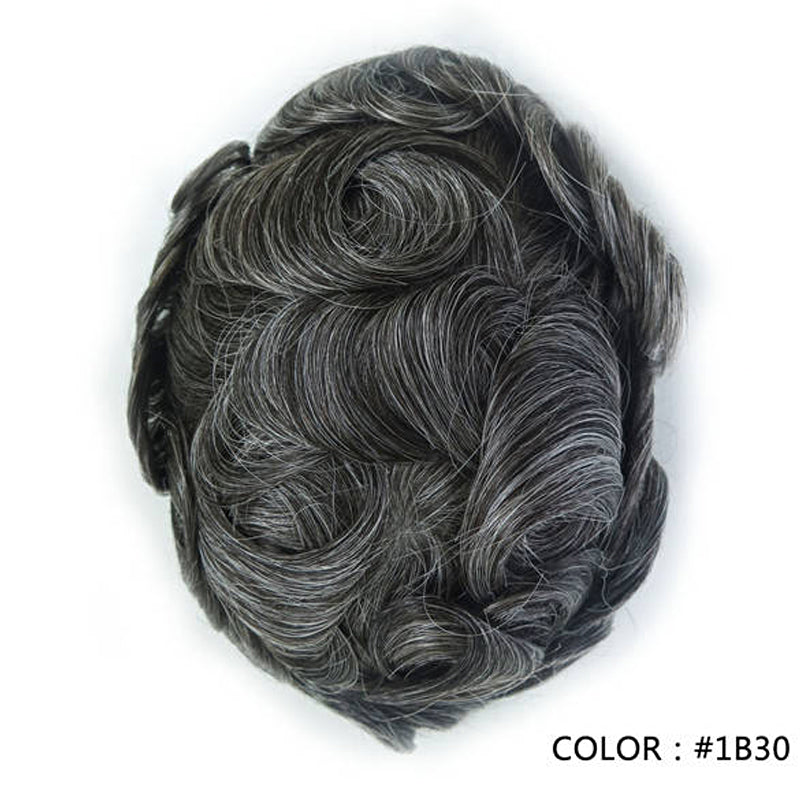 8*10" BOND #1B White Hair Men Toupee Human Hair Mix Grey Hair Replacement System Hair Salon
