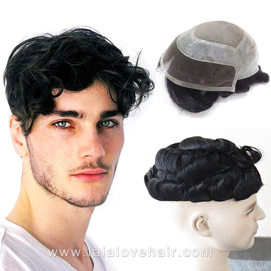 6 Inches Versalite Men Toupee Hair Prosthesis Lace With Pu Breathable 100% Natural Indian Human Hair Men Wig Systems Wig