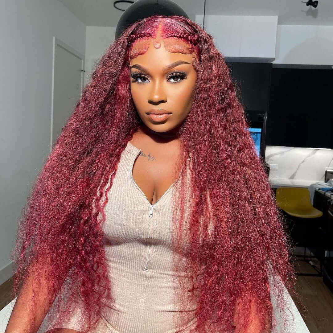 13x4 Frontal / 4x4 Lace Closure Wig Burgundy Light #99J Color Deep Wave Lace Wig