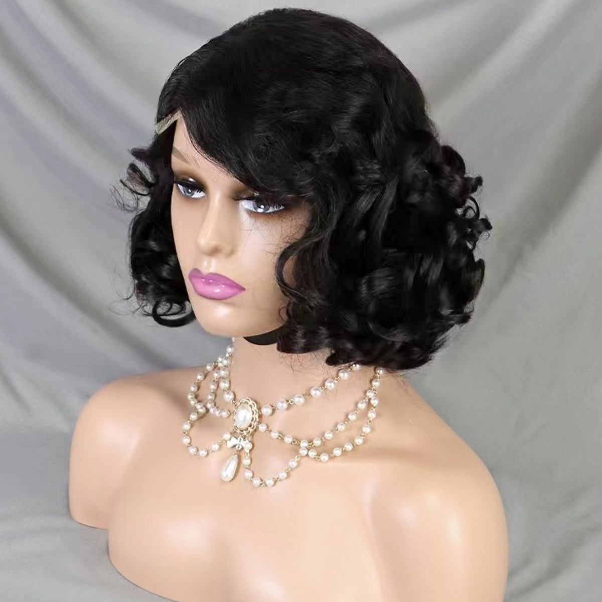 Wig Short Bob 4x4 Human Hair Wig Bouncy Wave Natural Closure Wig for Women 12inch 200% Density