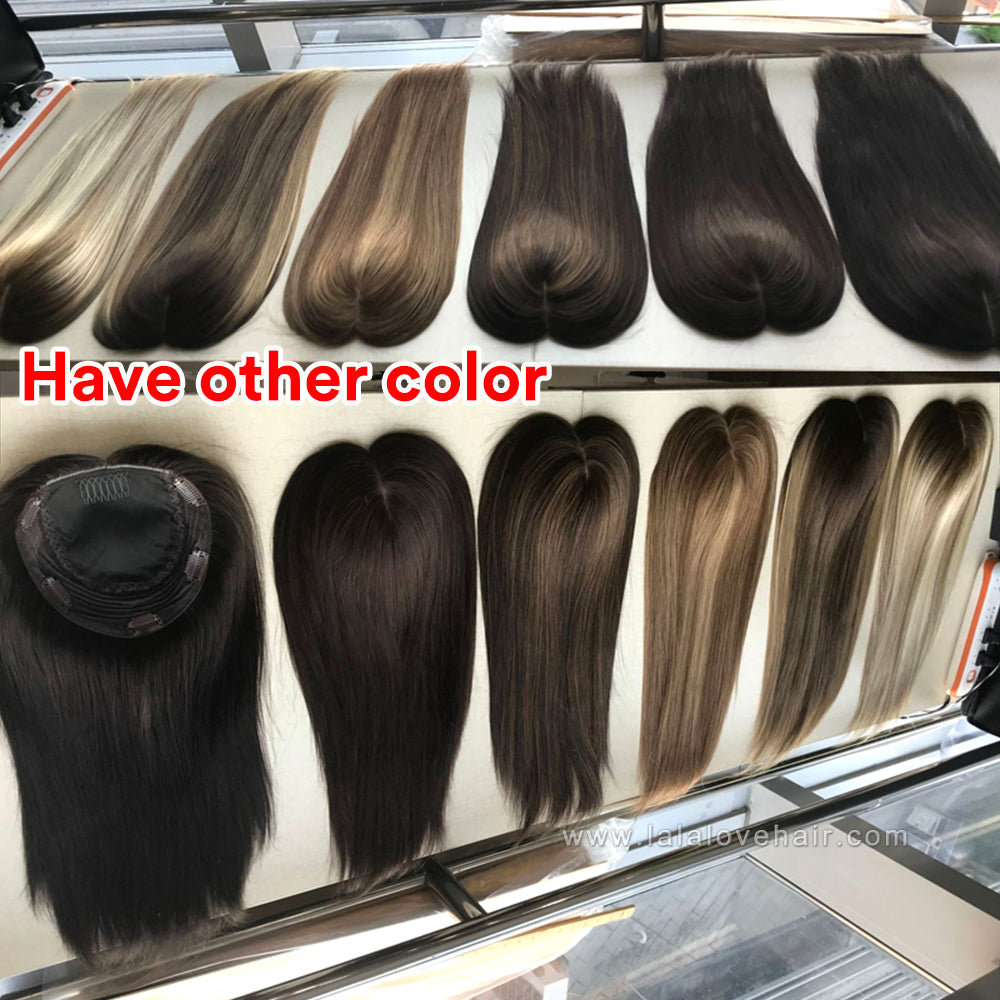 Women Hair Topper Extensions Real Human Hair Crown Toupee Clip on Blonde Highlight Hair Pieces