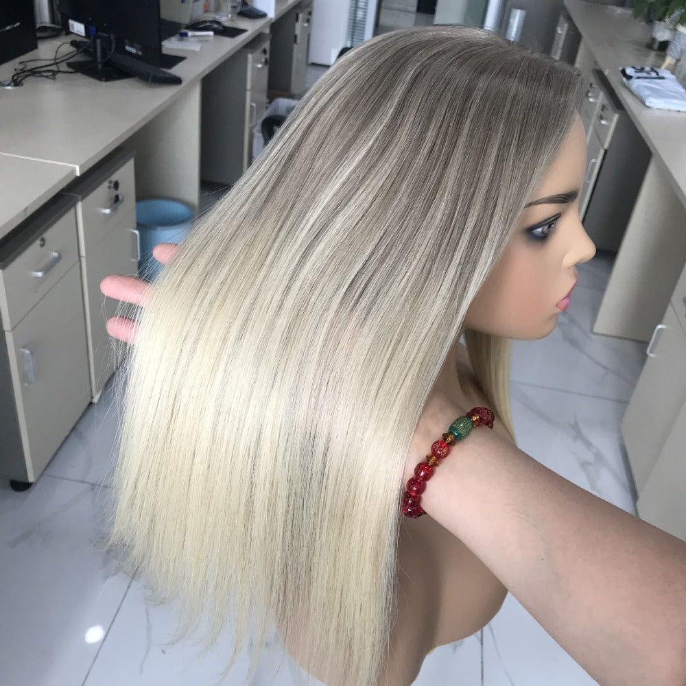 Women Hair Topper Extensions Real Human Hair Crown Toupee Clip on Blonde Highlight Hair Pieces