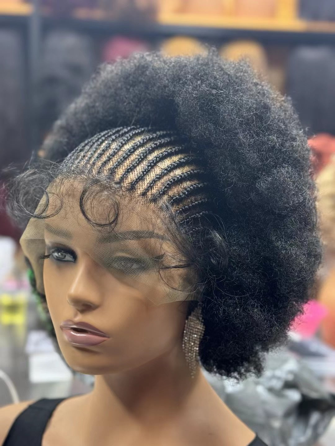 250% Density 13x6 Hd Lace Frontal Braided Wig Afro Kinky Curly Synthetic Wig Baby Hair Fluffy Curled Striped Braided Curly wig