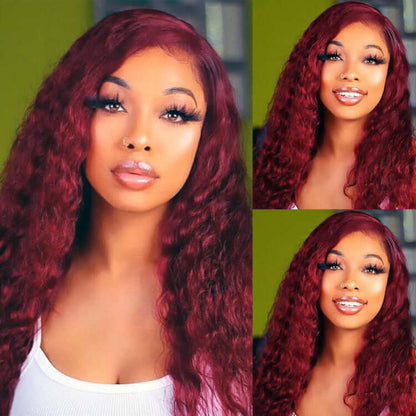 13x4 Frontal / 4x4 Lace Closure Wig Burgundy 99J Color Water Wave Lace Wig