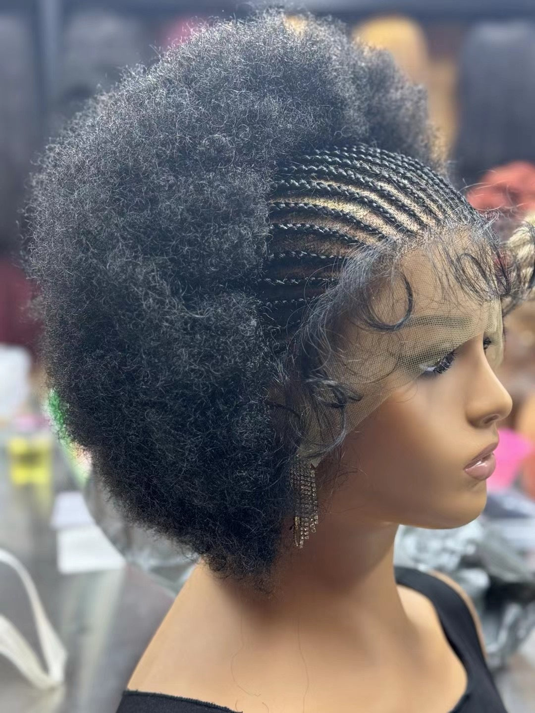 250% Density 13x6 Hd Lace Frontal Braided Wig Afro Kinky Curly Synthetic Wig Baby Hair Fluffy Curled Striped Braided Curly wig