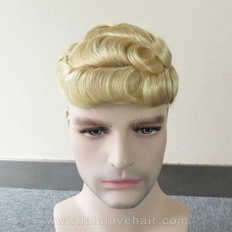 Indian Human Hair Men's Toupee Thin PU Skin Blonde NG #60 #613 Mens Hair Replacement Systems Monofilament Wigs