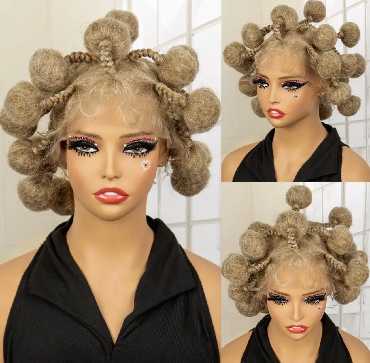 Bantu Full Lace Braided Wigs Synthetic Lace Front Handmade Kontless Box Braiding Hair Wig