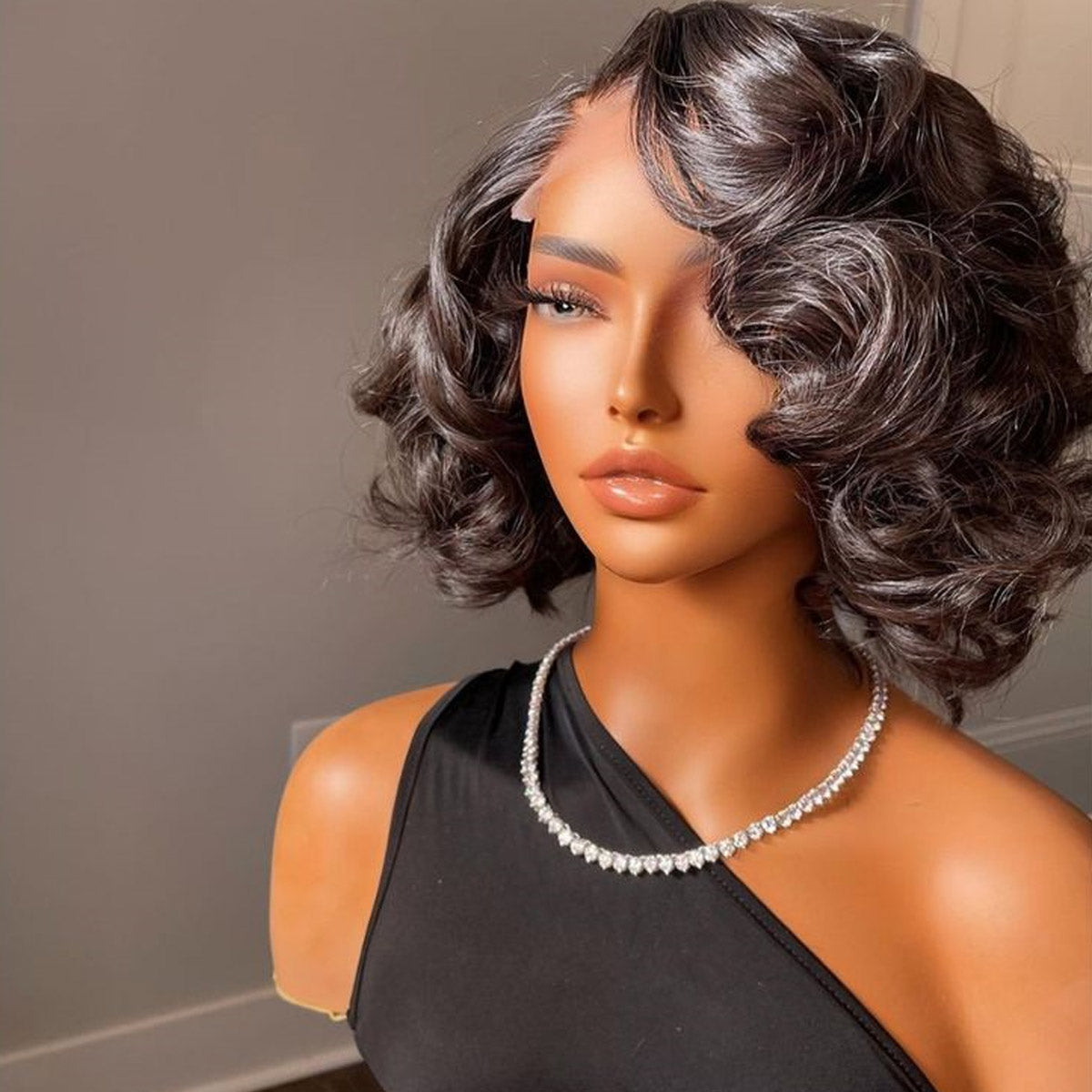 Wig Short Bob 4x4 Human Hair Wig Bouncy Wave Natural Closure Wig for Women 12inch 200% Density