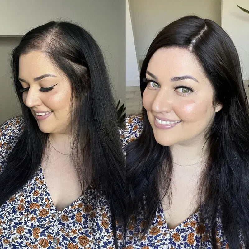 Multi Size Human Hair Silky Straight Women Topper Hair Pieces Clips in Women Toupee