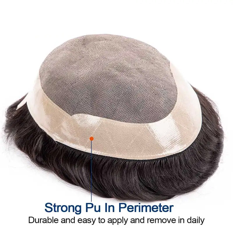 DURA Mono Toupee Hair Durable Man Wig Natural Indian Human Hair Wig for Men Breathable Mens Hair System