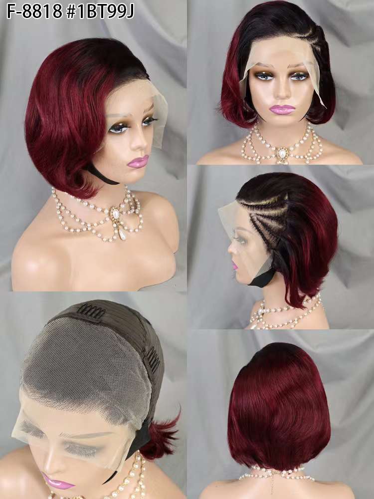 13*4 Full Frontal Wig Pixie Cut Human Hair Wig 9 color available