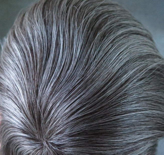 Men's Hair Piece Toupee Human hair replacement wig Colour 1B Natural Black and White Grey hair system toupees for black men