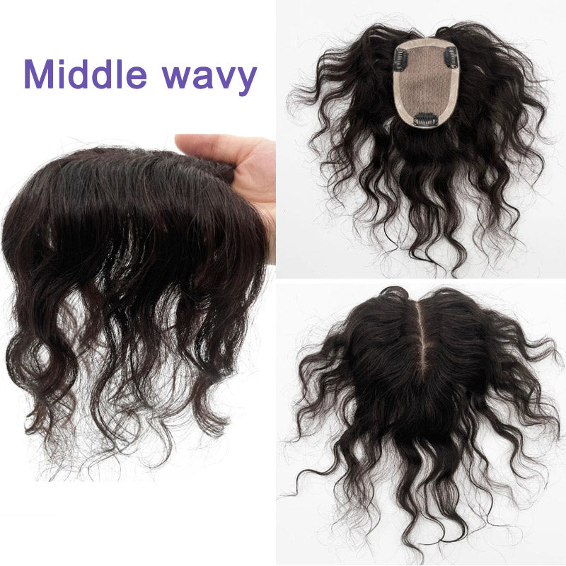 Wavy Hair Women Toupee Clips In HairPiece Silk Base Chinese Virgin Human Hair Topper Curly Silk Top Skin Scalp Breathable