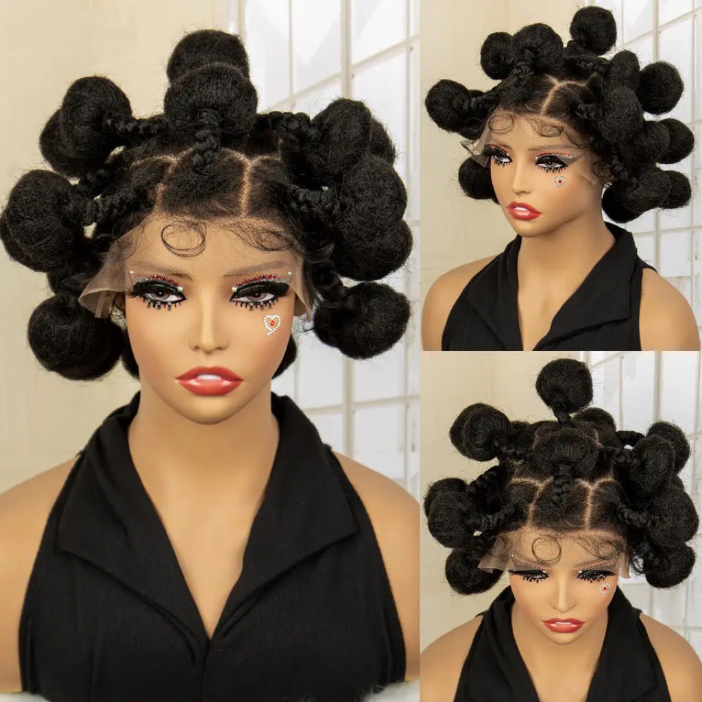 Bantu Full Lace Braided Wigs Synthetic Lace Front Handmade Kontless Box Braiding Hair Wig