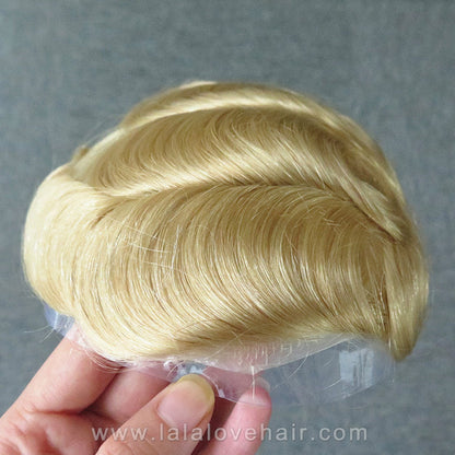 Indian Human Hair Men's Toupee Thin PU Skin Blonde NG #60 #613 Mens Hair Replacement Systems Monofilament Wigs