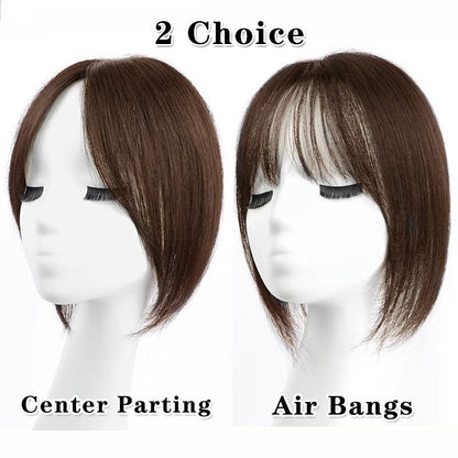 7x9cm Human Hair Piece for Women Toupee Covering White Hair Center Parting Shaped Bangs for Women Thin Hair Replacement