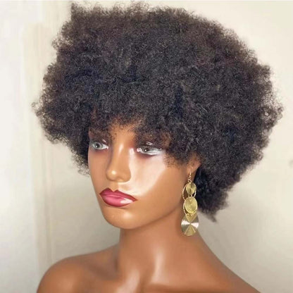 Afro Short Curly Human Hair Full Machine Wigs For Women 180% Density Short Remy Human Hair Wig