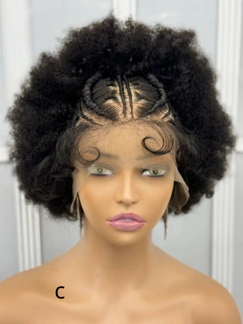 Synthetic Lace Front Braided Wig Short Curly Braided Wigs for Black Women Kontless Box Braiding Wigs Afro Kinky Curly Hair Wig