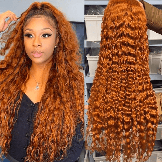 13x4 Frontal / 4x4 Lace Closure Wig Fashion #350 Orange Ginger Color Water Wave Lace Wig