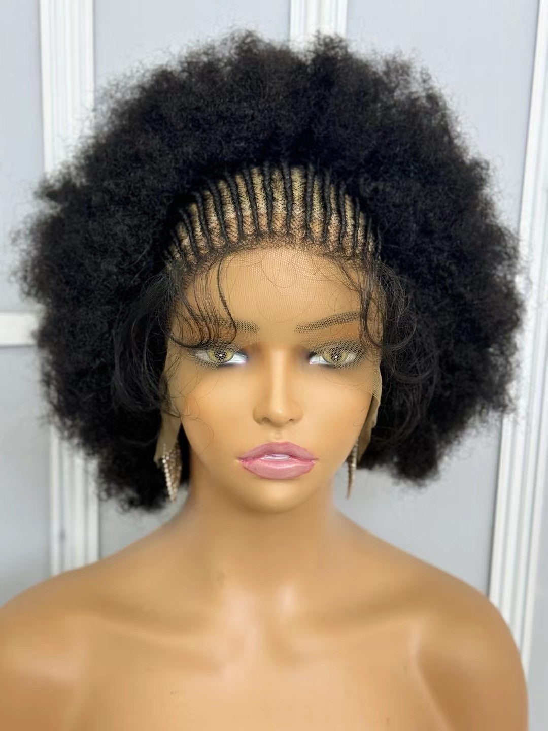 250% Density 13x6 Hd Lace Frontal Braided Wig Afro Kinky Curly Synthetic Wig Baby Hair Fluffy Curled Striped Braided Curly wig